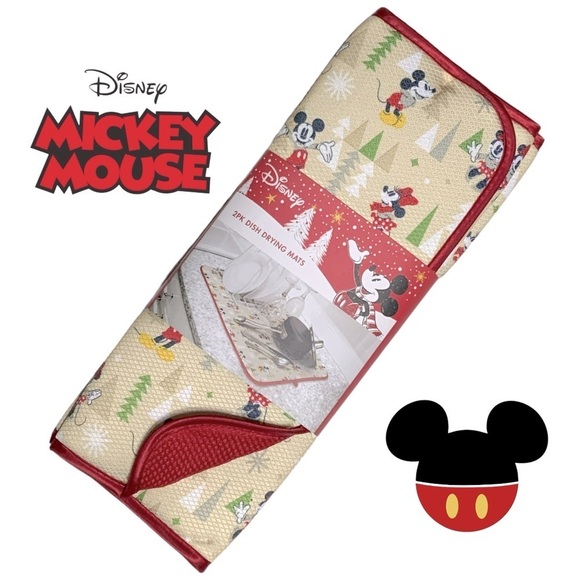 Disney Holiday Set Kitchen Drying Mats Absorbent Christmas Mickey 2 Pack Set Tan - Picture 14 of 14
